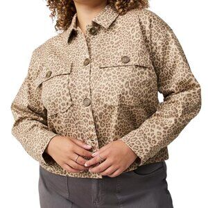 Torrid Women's Plus Size Twill Leopard Print Cropped Casual Jacket 3X (22-24)NWT